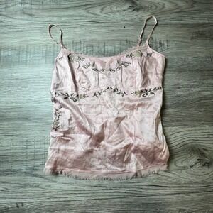 Zariah Camisole Womens M Pink Silk Blend Floral Embroidered Lace Trim Y2K Top